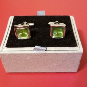 Square Silver/Lime Green Cufflinks!
